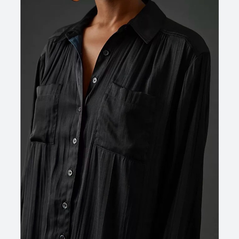 Anthropologie Relaxed Silky Button-Up Shirt - Back - Size XS